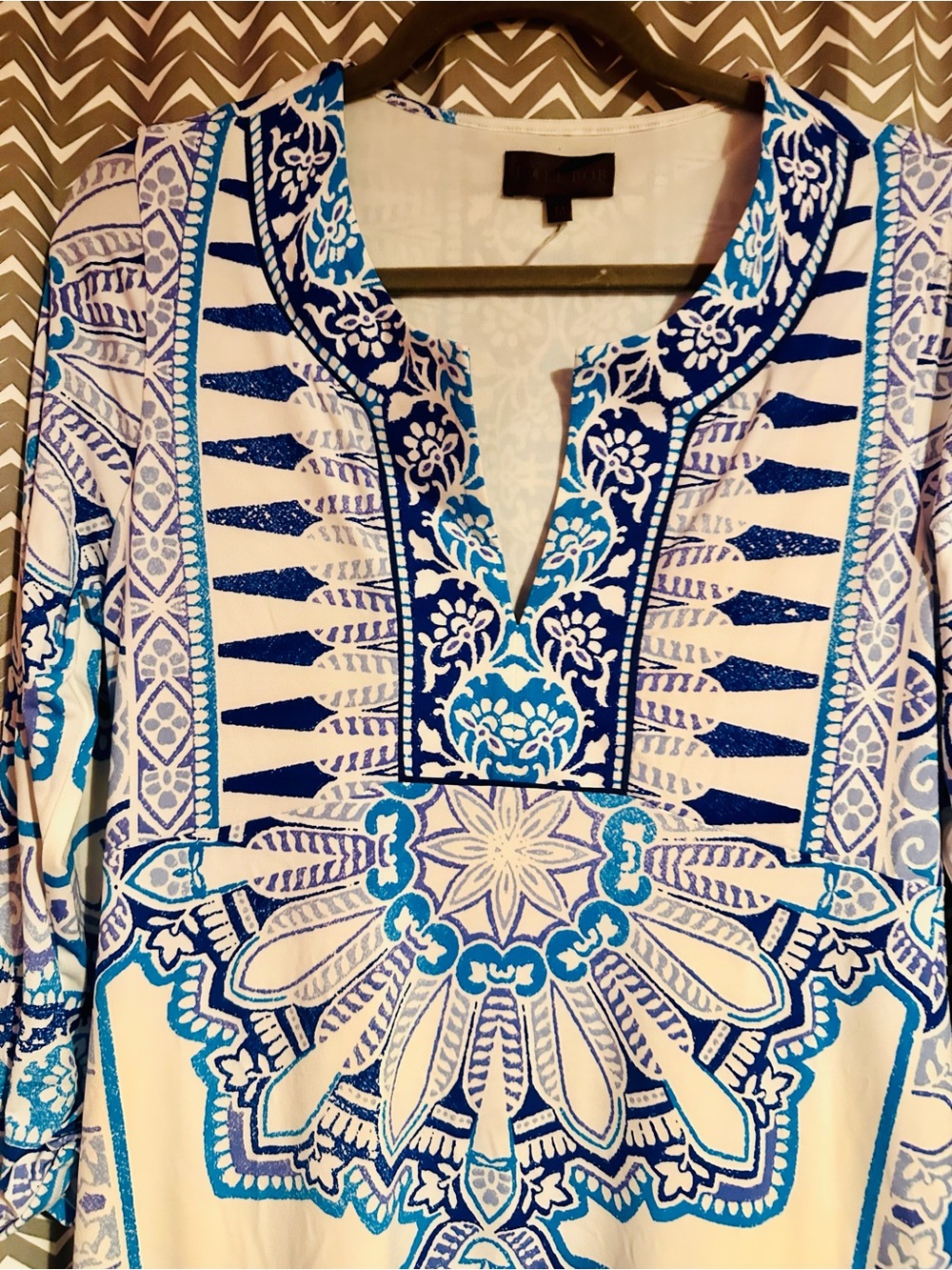 NWT Hale Bob | Blue White Paisley Print Shift Dress, Size M - Picture 3 of 8
